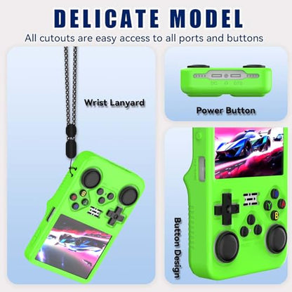 for R36S Silicone Case, Soft Skin for R36 S Handheld Game Console Accessories, Anti-Scratch Washable Silicone Cover with Lanyard (Bright Greenn) - color: Bright Green