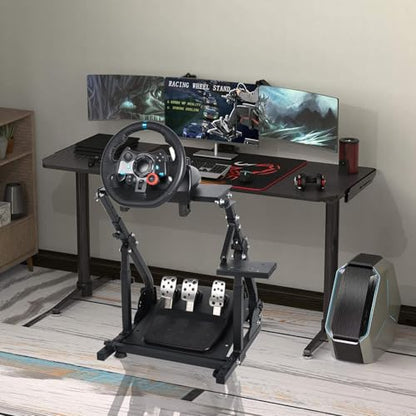 Hottoby Racing Steering Wheel Stand Foldable & Reinforcement Bar Fit for Logitech G25 G29 G923,for Thrustmaster T300RS T80 T150,Driving Simulator Frame Adjustable,No Steering Wheel,Pedals & Handbrake