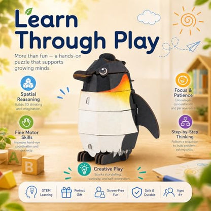MierEdu Build 'N' Sound 3D Puzzle for Kids, Animal Puzzle with Sound Module, Educational STEM Craft Kit, FSC Paper Model Building Toy Gift for Ages 6+