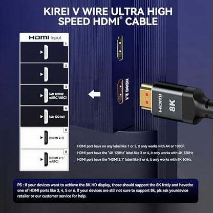 8K/10K/4K HDMI Cable 3.3 ft (1M), Nylon Braided | 48Gbps Ultra High Speed, 8K@60Hz 4K@120Hz, eARC HDCP 2.0/2.1/2.2/2.3, for gaming, PCs, monitors, TVs, Blu-ray players, PS5 - size: 3.3