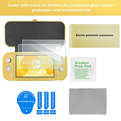 ProCase Flip Cover for Nintendo Switch Lite with 2 Pack Tempered Glass Screen Protectors, Slim Protective Case with Magnetically Detachable Front Cover for Nintendo Switch Lite 2019 -Yellow - color: Yellow