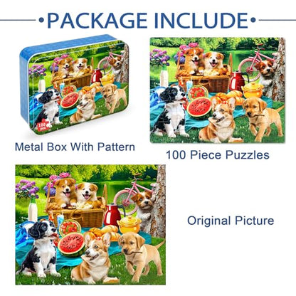 LELEMON Puzzles for Kids Ages 4-6,Dogs 100 Piece Puzzles for Kids Ages 4-8 in a Metal Box,Educational Jigsaw Puzzles 100 Piece Puzzle Games Puzzle Toys for Girls and Boys - color: Dogs