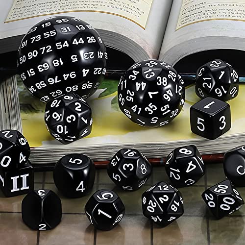 CiaraQ DND Polyhedral Dice Set (15pcs) D4-D100 Game Dice with Dice Bag | Acrylic Role Playing Dice for Dungeons and Dragons MTG Table Games (Black & White) - color: Black & White