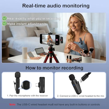 Wireless Mini Lavalier Microphone for iPhone, Android w/ Charging Case | Microphone for Content Creators, 65ft Clip on Dual Mics for TikTok, YouTube, Noise Reduction,Clear Voice, 6H Working Time