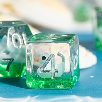 Cusdie 7-Die DND Dice, Polyhedral Dice Set Filled with Animal, for Role Playing Game D&D Dice (Blue Duck) - color: Blue Duck