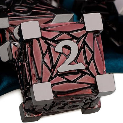 ARUOHHA DND Metal Dice Set Crystal Shards Dice with Gift Box, 7PCS Black Red Polyhedral Dice RPG Role Playing Game Handmade 6 Sided D and D Dice Set D20 D12 D10 D8 D6 D4 ﻿ - color: Black Nickel Red