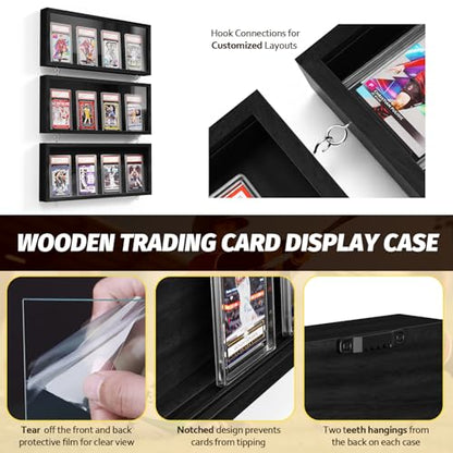 Emfogo Card Display Case, 3 Pack Trading Card Display Frame Wall Mount, Wooden Baseball Card Display Case with Clear View, Graded Sports Card Display for Trading Card Collection (3 Pack-Black) - size: 1-Layer 3 Pack