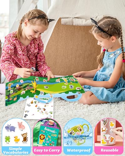 Walenced Reusable Sticker Book for Toddlers, Travel Stickers for Kids, Toddler Craft Activities Toys, Birthday Gifts for Boys & Girls - style: Animal Zoo