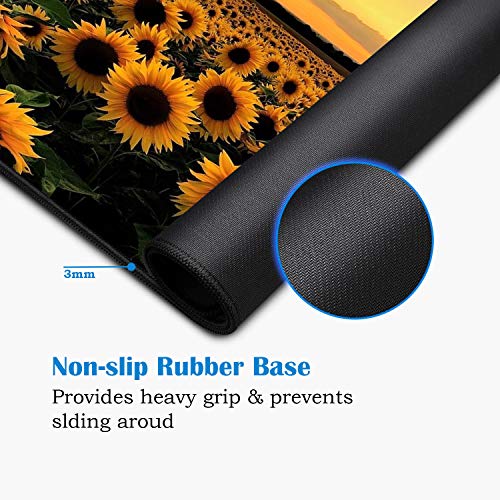 Desk Pad Mat Gaming Mouse Pads with Coasters Set, Stitched Edges Design Mouse Pad XXL Large Mouse Pad for Laptop Computers Sunflower Field Desk Writing Mat for Office & Home 31.5x 11.8 - color: Sunflower Field