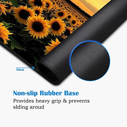 Desk Pad Mat Gaming Mouse Pads with Coasters Set, Stitched Edges Design Mouse Pad XXL Large Mouse Pad for Laptop Computers Sunflower Field Desk Writing Mat for Office & Home 31.5x 11.8 - color: Sunflower Field
