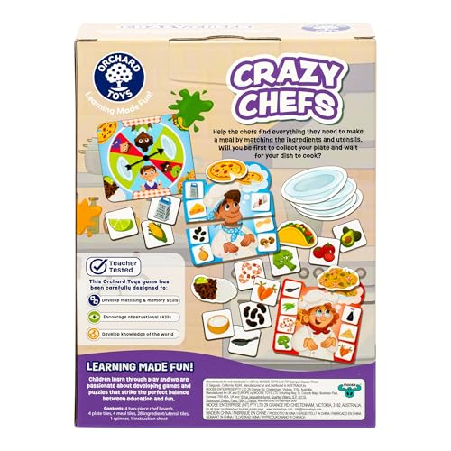 Orchard Toys Crazy Chefs Game - New Art, Help The Crazy Chefs Gather Their Ingredients & Utensils to Prepare a Delicious Meal, The Player Whose Dish is Ready First Wins, Ages 3-6, for 2-4 Players - style: Crazy Chefs