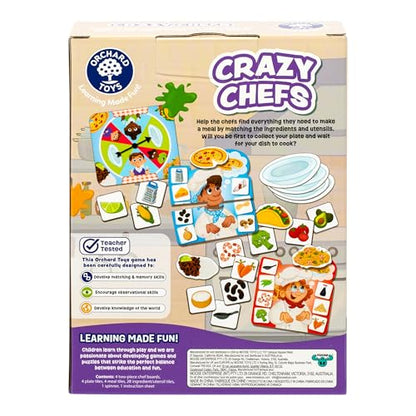 Orchard Toys Crazy Chefs Game - New Art, Help The Crazy Chefs Gather Their Ingredients & Utensils to Prepare a Delicious Meal, The Player Whose Dish is Ready First Wins, Ages 3-6, for 2-4 Players - style: Crazy Chefs