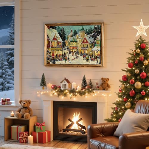 Christmas Puzzles 1000 Pieces, Winter Snow Town Puzzle for Adults | Festive Village Snowy Night Jigsaw Puzzle, Hard Puzzles with Letters on Back, Holiday Family Game Night Gift, 1:1 Poster - color: Christmas Town