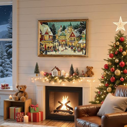 Christmas Puzzles 1000 Pieces, Winter Snow Town Puzzle for Adults | Festive Village Snowy Night Jigsaw Puzzle, Hard Puzzles with Letters on Back, Holiday Family Game Night Gift, 1:1 Poster - color: Christmas Town
