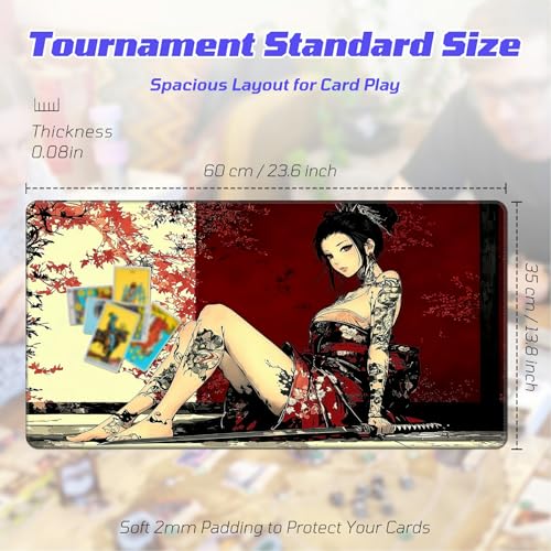 Japanese Tattooed Woman MTG Playmat, Card Game Play Mat with Stitched Edges, Smooth Surface Board Game Trading Card Mat, Non-Slip Rubber Base Large Gaming Mouse Pad 24 x 14 Inch - color: Japanese Tattooed Woman