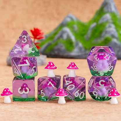 DND Mushroom Dice Set, Resin Polyhedral D&D D and D Dice Inclusion Dice for Dungeons and Dragons MTG RPG-for Ages 15 and Up - color: Mushroom-rose Red