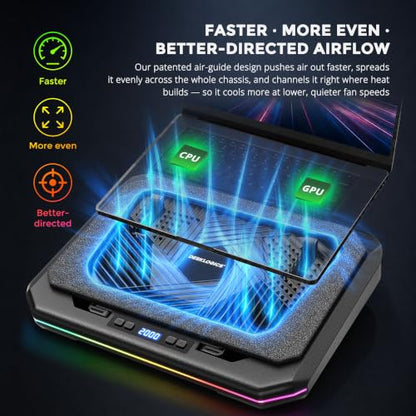 Laptop Cooling Pad, Quiet Turbo Fan Laptop Cooler for 12-19 Inch Gaming Laptop and MacBook, Height Adjustable Laptop Cooling Stand with RGB Light, Sealed Airflow Cooler Pad, USB Powered