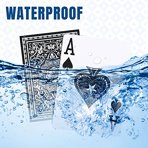 LotFancy Waterproof Playing Cards, Large Print, 100% Plastic, 2 Decks of Cards with Plastic Cases, for Texas Hold'em, Pool Beach Water Card Games, Jumbo Index Poker Size - style: Red Black Back Jumbo Index