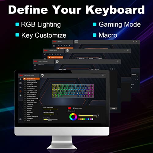 RK ROYAL KLUDGE RK68 Mechanical Gaming Keyboard, 65% Compact Size, White | Wired RGB 60% Keyboard, Hot Swappable Pre-lubed Red Switch, No-Comflict 68 Keys with Shine-through Keycaps for WIN/Mac Gamer