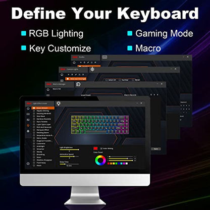 RK ROYAL KLUDGE RK68 Mechanical Gaming Keyboard, 65% Compact Size, White | Wired RGB 60% Keyboard, Hot Swappable Pre-lubed Red Switch, No-Comflict 68 Keys with Shine-through Keycaps for WIN/Mac Gamer