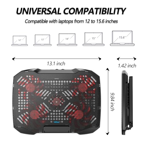 AIMIUZI Laptop Cooling Pad for Computer Laptop Cooler for 12-15.6 Inch Notebooks, Laptop Cooling Stand with 5 Quiet Fans, 5 Height Adjustable,2 USB Ports, Phone Stand - color: Red