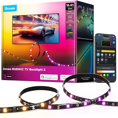 Govee TV LED Backlight 2, 18.4ft Cuttable TV Lights for 32-86 Inch TVs | RGBWIC LED Strips Lights for Monitors, Support 210+ Scene Modes & Music Sync，Smart APP and Voice Control, Easy Intall - size: 18.4FT for 32''-86'' TV