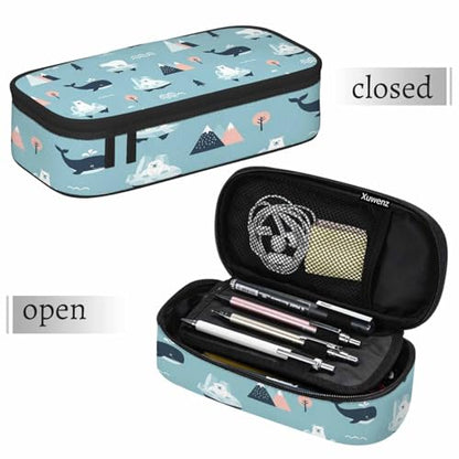 Polar Bear Pencil Bag Blue Whale Ocean Mountains Iceberg Snow Big Capacity Pencil Case Pencil Pouch Pen Bag for Teen Men Women - color: Polar Bear