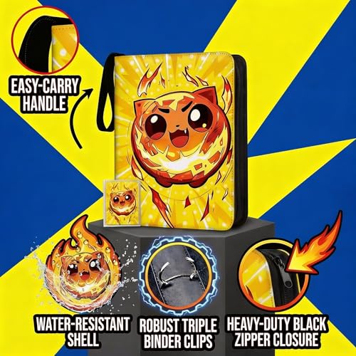 Trading Card Binder Small 4 Pocket,capacity of 400 Cards, 50 Clear Sheets Included, 3 Rings And Zipper, Cards Binder, Collector Binder, Water Proof with Dragon Design (RedFire Ball, Small) - color: RedFire Ball, size: Small