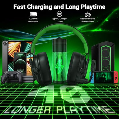 Wireless Gaming Headset with Noise Canceling Microphone for PC, PS5, PS4, Switch, Mac, 2.4 GHz Wireless & Bluetooth 5.4 Gaming Headphones, Cool RGB Lighting, 40Hr Battery, 50mm Drivers(Black Green) - color: Black Green