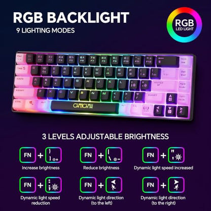 CHONCHOW 60% Gaming Keyboard and Mouse Combo, 68 Keys Wired LED RGB Backlit | Gaming Keyboard and RGB Backlit Mouse, Small Light up Keyboard for PC Xbox PS4 (Black-White) ﻿ - color: Black-White