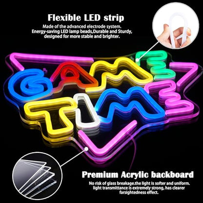 LED Neon Sign Light for Gamer Room Wall Decor - USB Powered with Switch - Acrylic Game Time Neon Sign - Gaming Accessories for Video Game Room Teen Boy Bedroom Gifts - style: Game Time