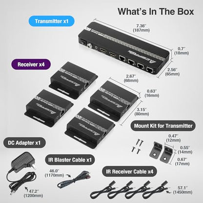 1080P 1x8 (4 Receivers) HDMI Splitter Over Cat6 Extender | up to 164 Feet (50 Meters) for 8 Monitors and 1 Loop-out Monitor (1 In 8 Out), IR Control and EDID Function - size: 1x8