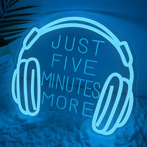 Just Five Minutes More Headphone Neon Sign, Gamer Headset LED Light for Game Room Decor, USB Powered Dimmable Gaming Neon Sign, Unique Gift for Gamers, Teen Boys, Men, Game Room Wall Decor - color: Game Just Five