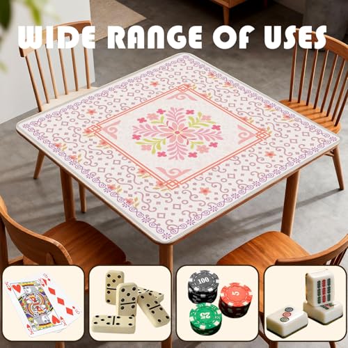 Pink Chinoiserie Floral Mahjong Mat 31.5 x 31.5 in,Abstract Art Chinese Flower Non-Slip Noise Reduction Gaming Mat for Table American Mahjong Poker Board Games Card Games Dominoes - color: Pink Abstract Floral Pattern Mahjong Mat