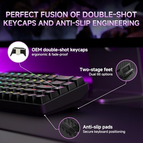 DIERYA DK68 60% Wireless Mechanical Gaming Keyboard, 3-Mode, Bluetooth 5.0/2.4G/USB-C, RGB Backlit, 68-Key Compact Mini for Windows, Mac, Linux - Clicky Blue Switch - Black - color: Black/Blue Switch, size: Wireless