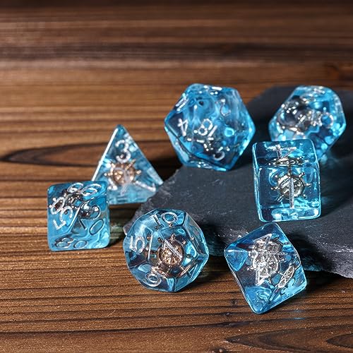 UDIXI 7PCS Polyhedral Dice Set D&D, Blue Rudder DND Dice for Tabletop Games | Velvet Storage Bag, DM Gift, for Dungeons and Dragons Role Playing Games Board Games - color: Ocean/Rudder