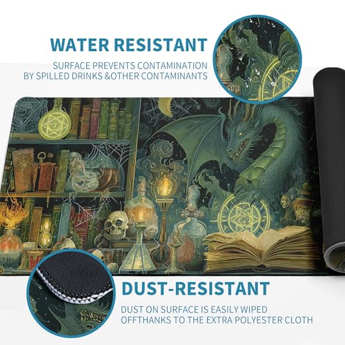 Dark Dragon Mouse Pad Desk Mat XL Extended Large Gaming Desk Pad Mousepad, Mysterious Library Computer Laptop Keyboard and Mouse Mat, Desktop Protector Mat for Office and Home 31.5x11.8 in - color: Dragon