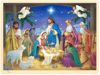 Wooden Puzzles for Kids Ages 3-5, Baby in The Manger 100 Piece, Christmas Religious Holy Nativity Jigsaw - style: 100 Piece