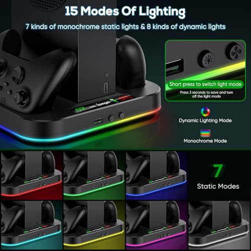 Cooling Stand for Xbox Series S with RGB Light, MENEEA Fast Charger Station with 2x1400mAH Batteries,Cooler Accessories with 3-Speed Adjustable Fan, Dual Charger Dock, 15 Light Modes, 2.0 USB Port - color: Black