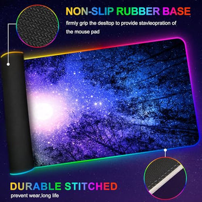Gaming Mouse Pad RGB Starry Sky, Forest Large Mousepad with Non-Slip Rubber Base, Cool XXL Computer Desk Pad, 35.4 x15.7In Big Gaming LED Light Up Mouse Pad for Gamer - color: Starry Sky Forest