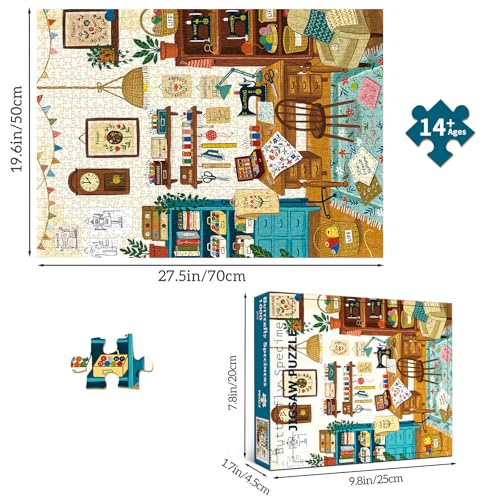 1000 Piece Jigsaw Puzzles for Adults, Sewing Room Puzzle with 1:1 HD Poster, Precise Interlocking, Letter Markings on Back, Dust-Free, Stress Relief & Ideal Family Game Gift - color: Sewing Room