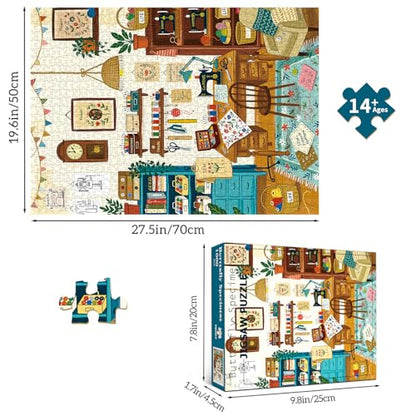 1000 Piece Jigsaw Puzzles for Adults, Sewing Room Puzzle with 1:1 HD Poster, Precise Interlocking, Letter Markings on Back, Dust-Free, Stress Relief & Ideal Family Game Gift - color: Sewing Room