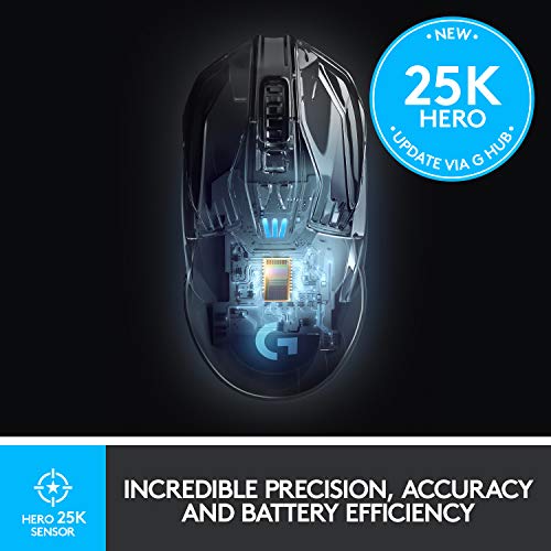 Logitech G903 Lightspeed Wireless Gaming Mouse - Black | 140+ Hour Rechargeable Battery, LIGHTSYNC RGB, Powerplay Compatible, Ambidextrous Design, 107G+10G Optional Weight