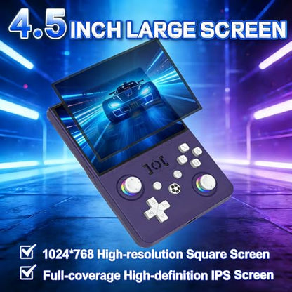 R36MAX 2 Retro Handheld Game Console, 4.5 Inch IPS HD Screen Portable Retro Game Console, 1.5GHz CPU Support 30+ Emulator Console Video Game Console, 4000mAh (Purple) - color: Purple