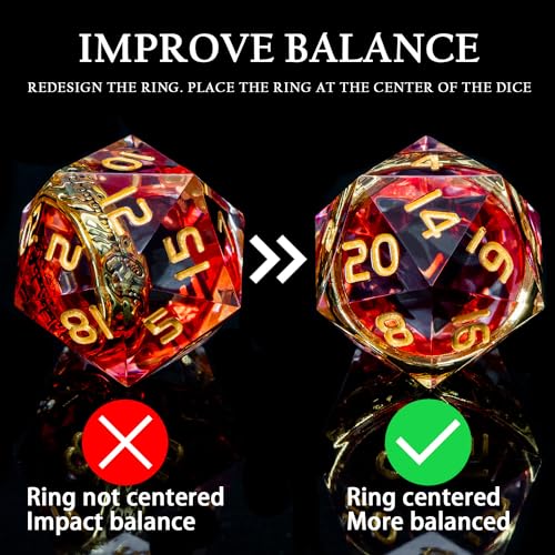 Magic Golden Ring DND Dice Set Sharp Edge Red Resin Dice with Box, for use with Dungeons Dragon RPG D&D Tabletop Games Lord D and D Polyhedral Dice Set - color: Ring - Red-1