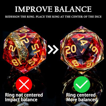 Magic Golden Ring DND Dice Set Sharp Edge Red Resin Dice with Box, for use with Dungeons Dragon RPG D&D Tabletop Games Lord D and D Polyhedral Dice Set - color: Ring - Red-1
