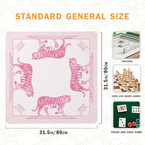 Pink Tigter Mahjong Mat Pads, Funky Cute Mahjong Mats for Table 31.5 In | Preppy Mahjong Mat, Funky Noise Reduction Mahjong Game Pad, Girly Mah Jong Mats Table Cover, Mahjong Gifts for Women - color: Pink Tigter