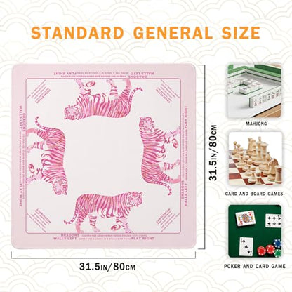 Pink Tigter Mahjong Mat Pads, Funky Cute Mahjong Mats for Table 31.5 In | Preppy Mahjong Mat, Funky Noise Reduction Mahjong Game Pad, Girly Mah Jong Mats Table Cover, Mahjong Gifts for Women - color: Pink Tigter