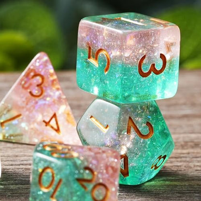 Starlight Ember Resin Dice Set for DND – 7pc Polyhedral Set with Glitter – Stunning and Cool RPG Dice for Dungeons & Dragons, and Other TTRPGs – Unique Natural Distribution - color: Starlight Ember