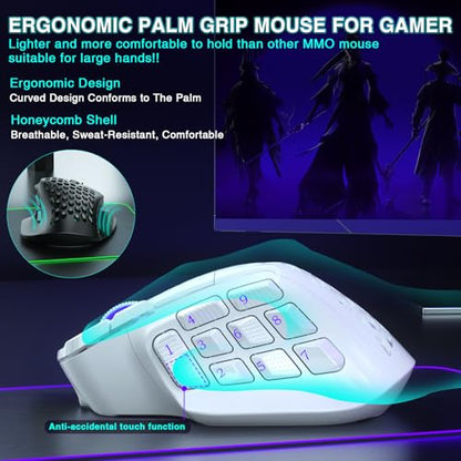 SOLAKAKA SM809 Pro Gaming Mouse with 9 Side Buttons,24000 DPI RGB Mouse for Gamer,16 Programmable Macros MMO Mouse (Wireless, 1-white2) - color: 1-white2